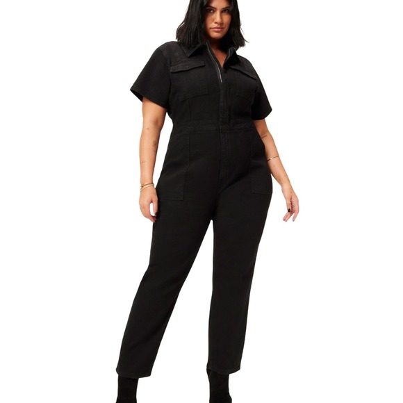 Good American Pants - Good American Fit For Success Denim Jumpsuit Women 2XL Black Stretch Minimalist